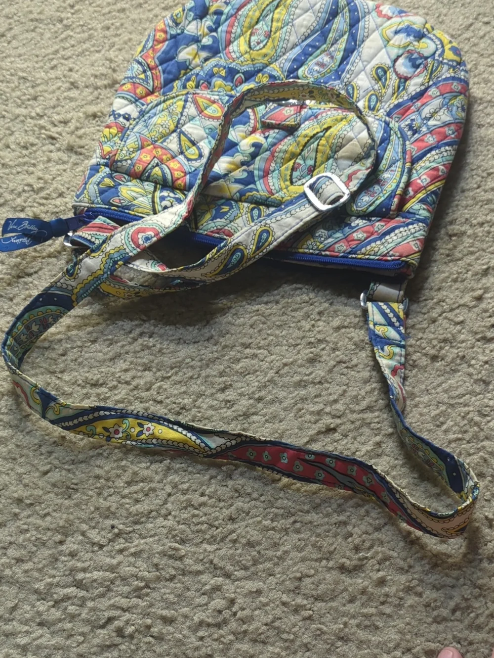 Vera Bradley Quilted Crossbody in Blue, Yellow, Pink and Cream Paisley